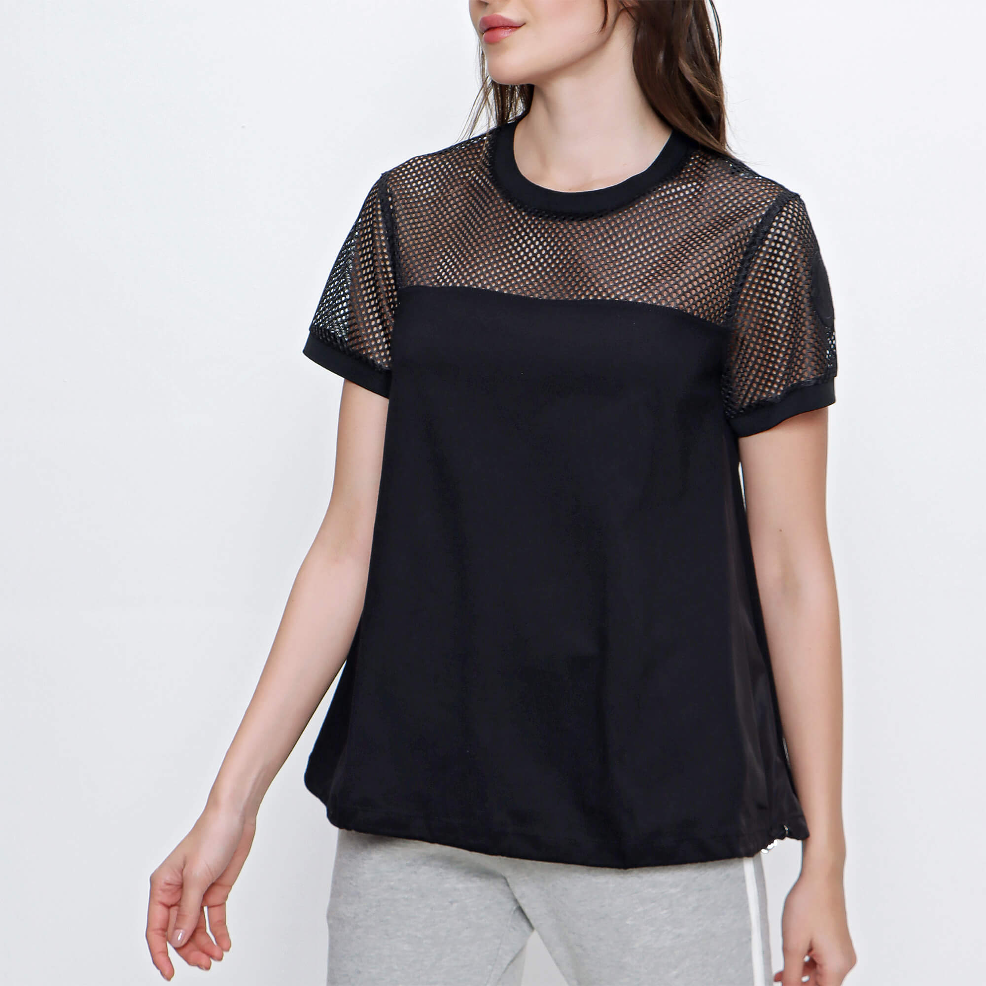Moncler - Black Cotton Mesh Detail Girocollo T shirt 